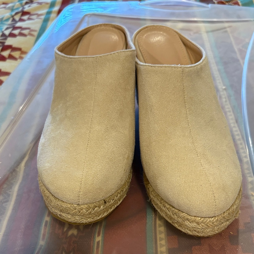 SHEIN Beige Espadrille Platform Mule Slides
